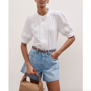ME+EM Cheesecloth Blouse Soft White Puff Sleeves Women’s Size 4